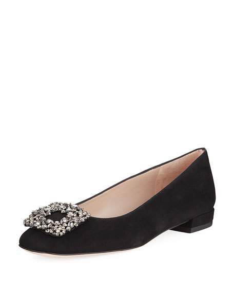 Stuart Weitzman Coquete Suede Ornament Ballerina Flat Black embellished flats holidays winter