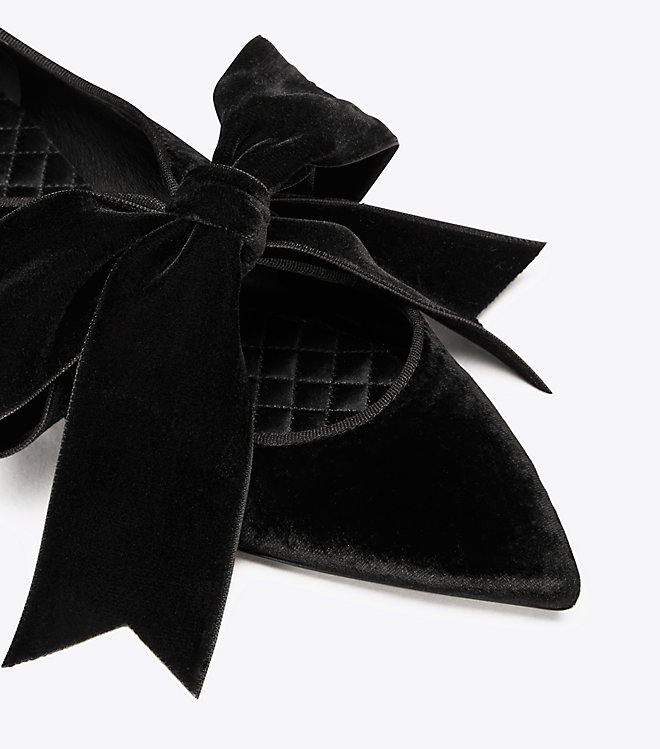 Tory Burch CLARA FLAT Black Bow mules shoes