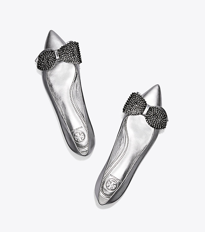 Tory Burch ROSALIND METALLIC EMBELLISHED BALLET FLAT Silver embellished flats holidays winter 2017 2018 