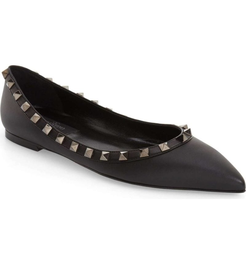 VALENTINO GARAVANI 'Rockstud' Flat Black Leather embellished flats holidays winter