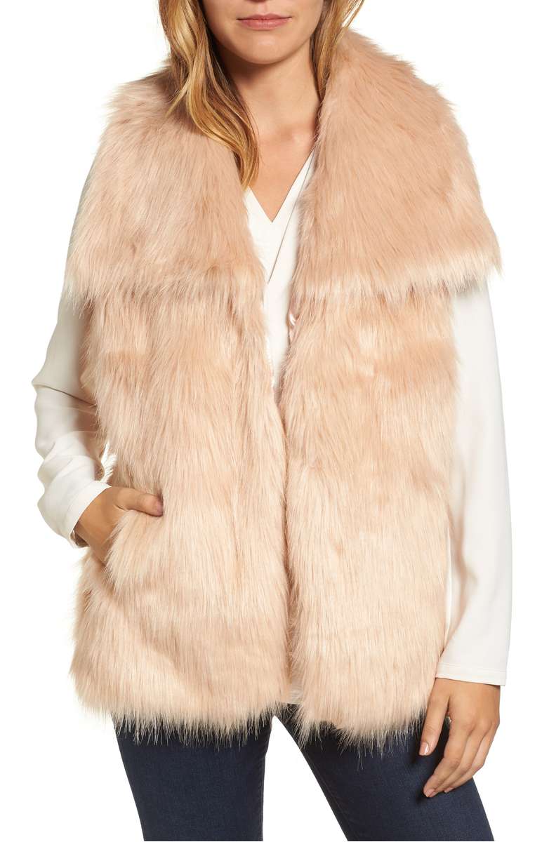 VIA SPIGA Faux Fur Vest Blush faux fur vests winter holidays