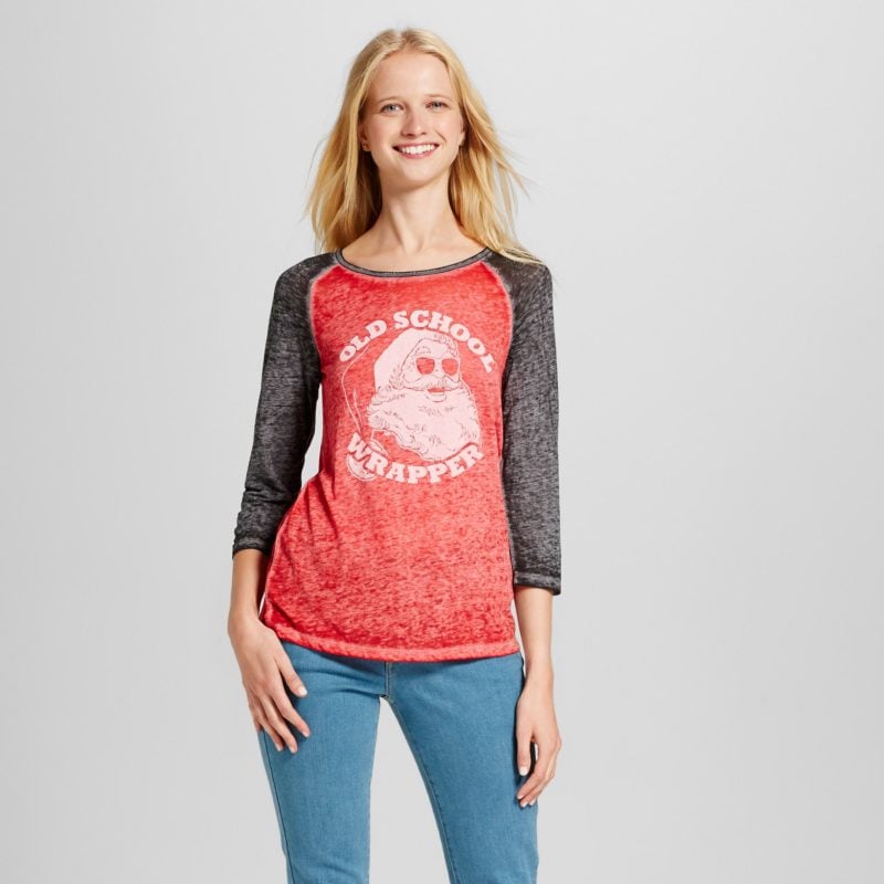 Zoe+Liv (Juniors') Red Old School Wrapper Holiday Graphic Statement Shirt holiday shirts for women christmas 2017
