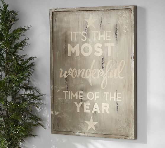 pottery barn it's the most wonderful time of the year sign gray pottery barn winter warehouse sale