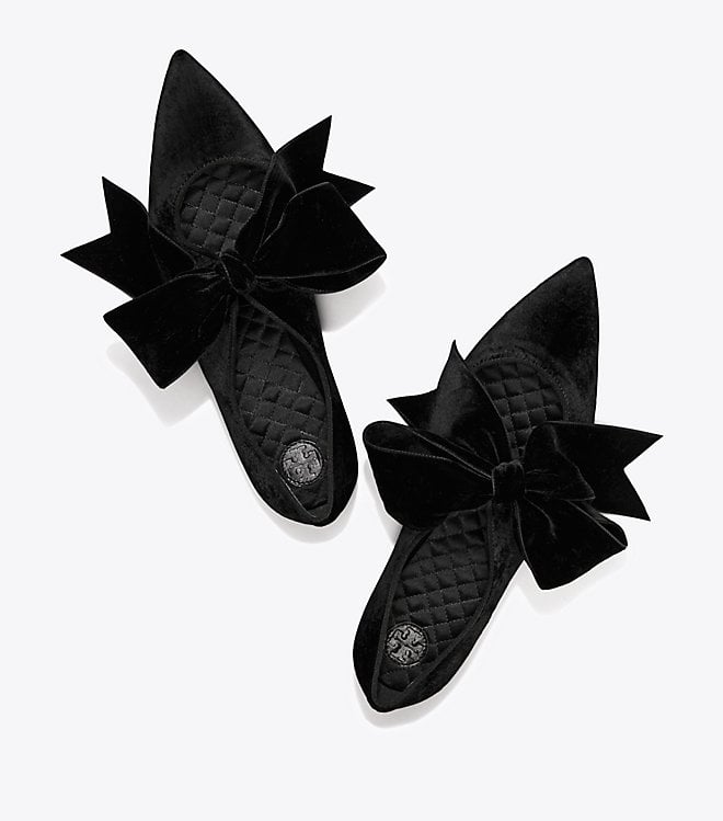 tory burch clara flats bow detail black winter mules