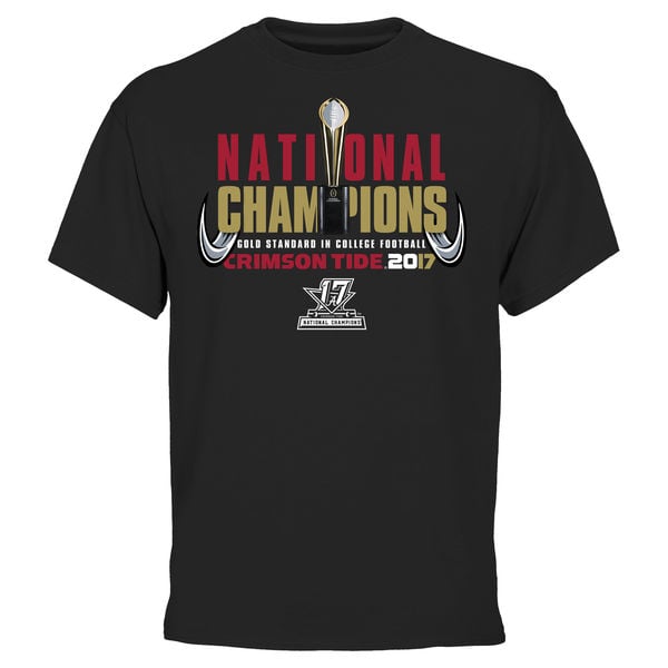Alabama Crimson Tide College Football Playoff 2017 National Champions Trophy T-Shirt – Black alabama crimson tide 2018 NCAA national champions shirts locker room hats
