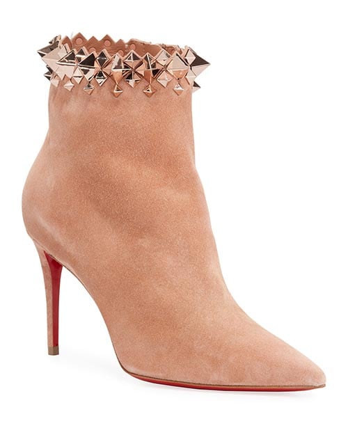 Christian Louboutin Firmamma Suede Spike Red Sole Booties Nude