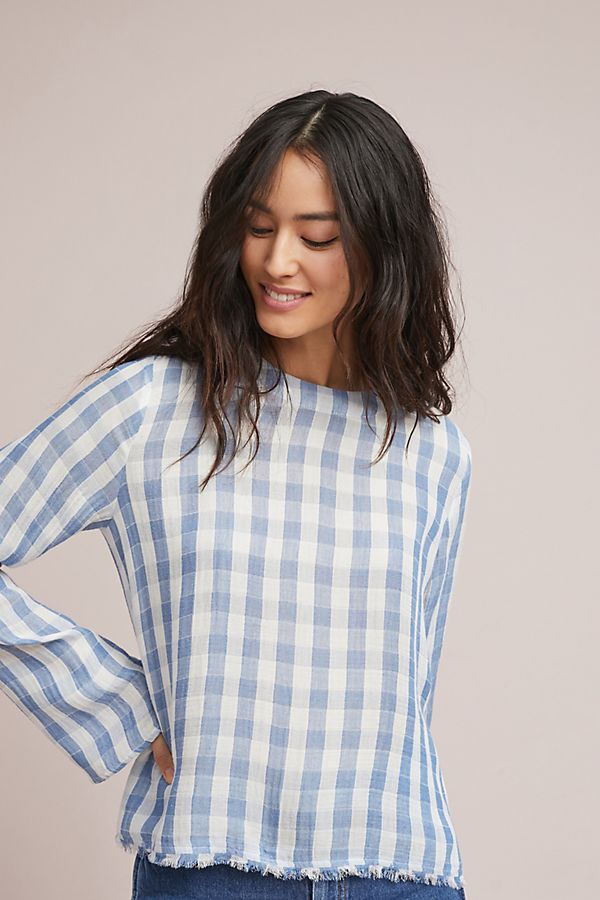 Cloth & Stone Cloth & Stone Button-Back Top Sky Blue Gingham Check anthropologie winter fashion sale