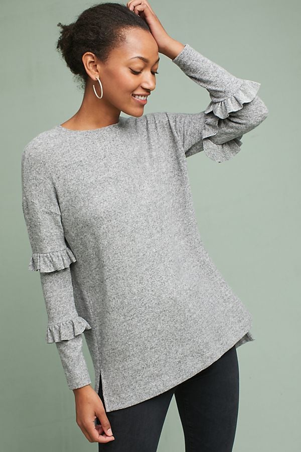 Cora Ruffle-Sleeve Pullover Dark Grey anthropologie new plus so you sale
