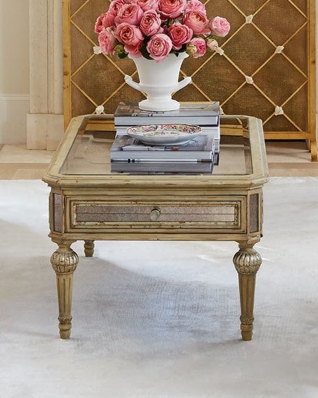Dresden Mirrored Coffee Table Antiqued Mirrored Glass Silver Accents horchow everyday value sale