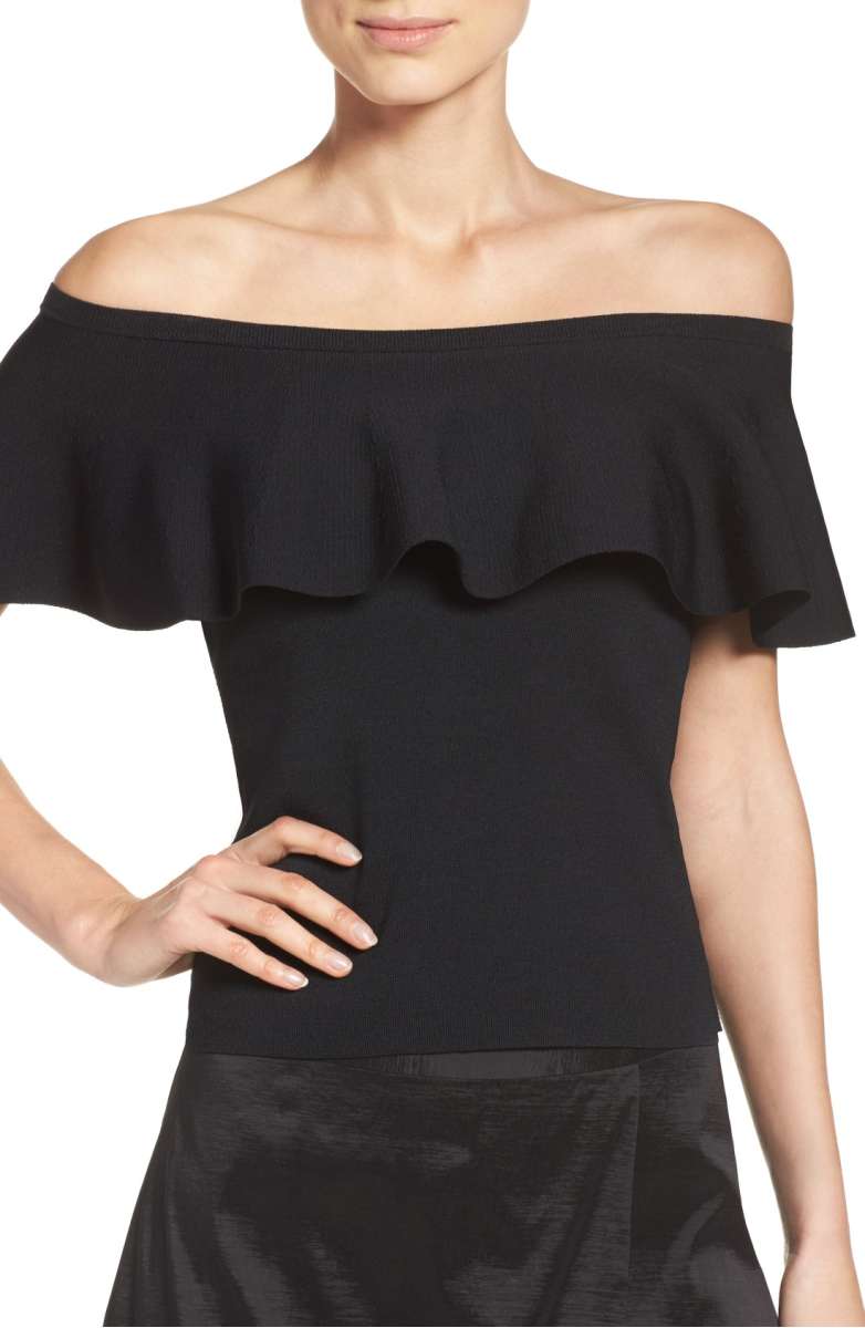 ELIZA J Ruffle Top Black ruffle blouses spring 2018