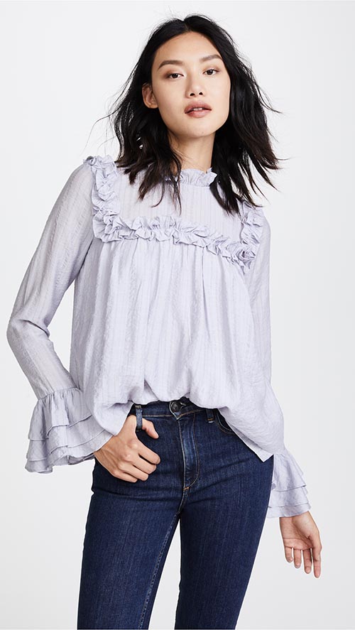 ENGLISH FACTORY Ruffled Blouse Dusty Blue ruffle blouses spring 