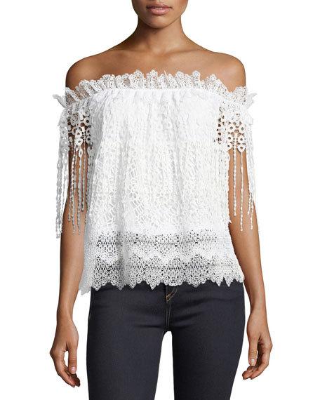 Elie Tahari Clarissa Off-the-Shoulder Crochet Lace Blouse White off the shoulder blouses spring 2018