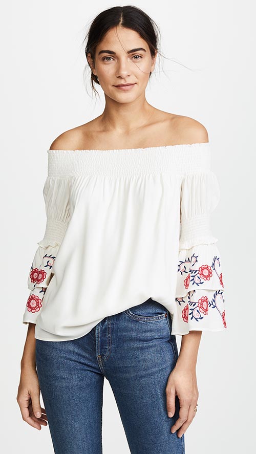 Ella Moon Embroidered Ruffle Blouse Pristine Floral off the shoulder blouses spring 2018