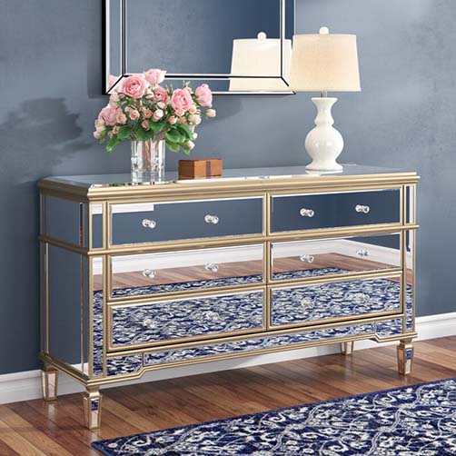 Everly Quinn Gambrell Mirror 6 Drawer Standard Dresser/Chest mirrored dressers 