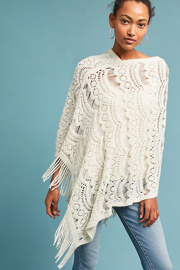 Fringed Lace Poncho Cream Anthropologie winter fashion sale