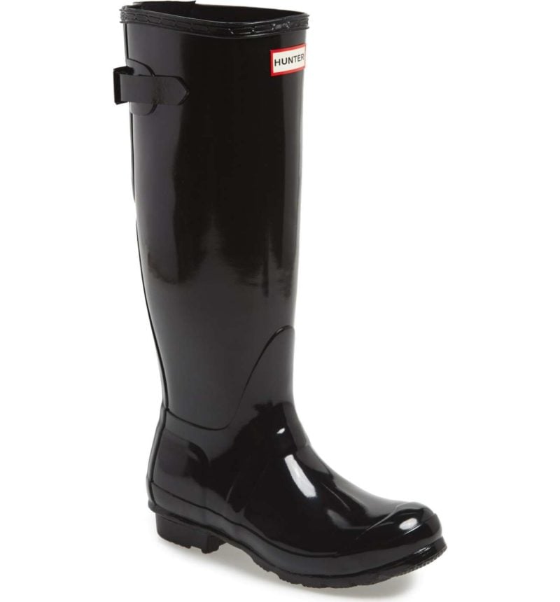 HUNTER Adjustable Back Gloss Rain Boot Black hunter boots sale
