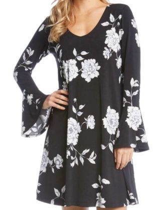 KAREN KANE Taylor Bell Cuff Floral A-Line Dress Flower Black floral print dresses women winter 2018