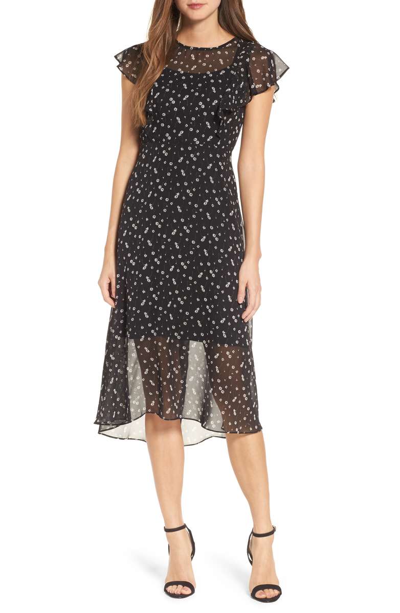 LOST + WANDER Leona Floral Print Midi Dress Black floral print dresses women winter 2018