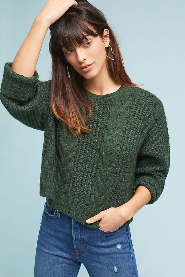 Line & Dot Cabled Scoop Neck Pullover Green anthropologie women winter fashion sale