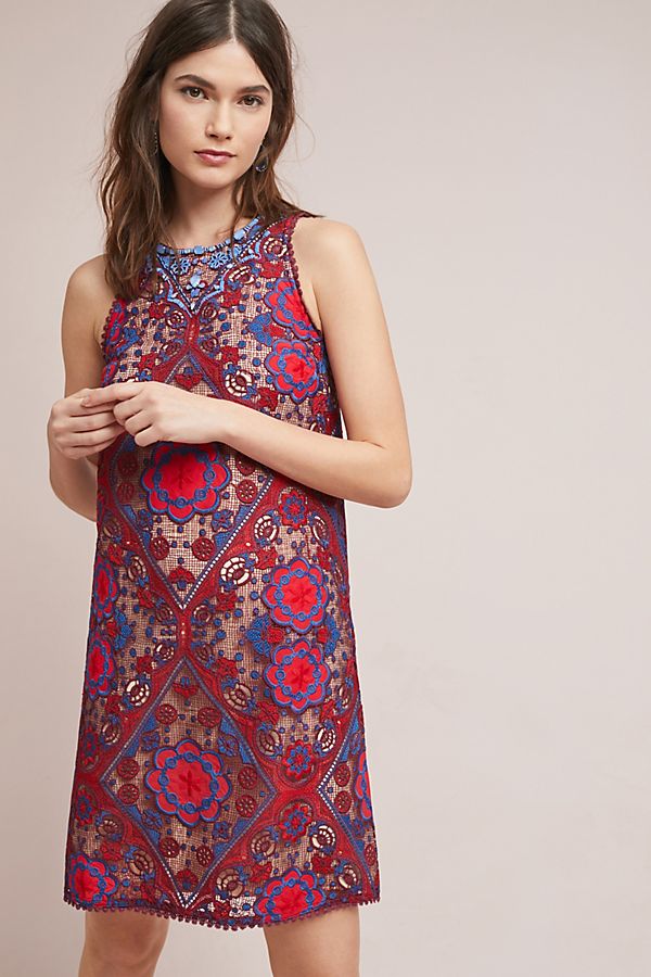 Maeve Moran Shift Dress Blue Motif anthropologie winter fashion sale