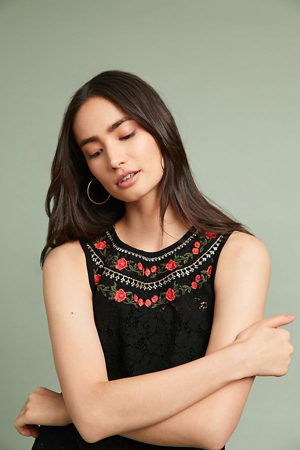 Meadow Rue Embroidered Lace Shell Black anthropologie winter fashion sale