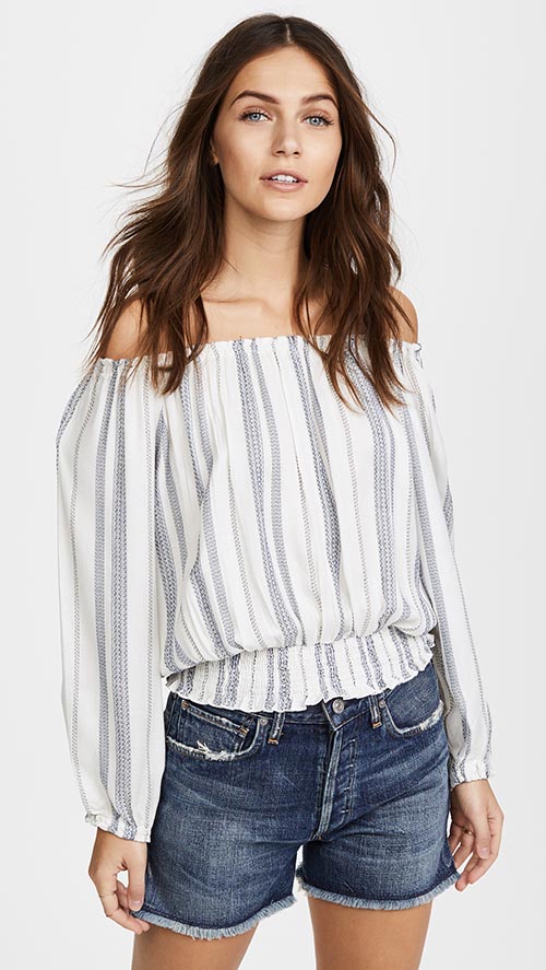 Melissa Odabash Adriana Top Cream Stripe off the shoulder blouses spring 2018