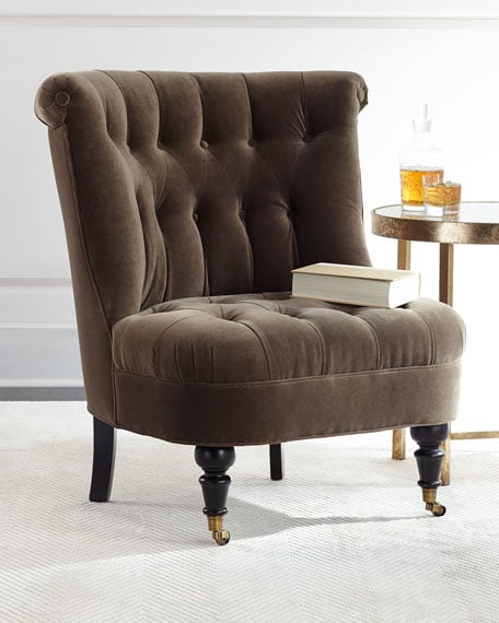 Neala Tufted-Velvet Chair Brown Horchow everyday value sale