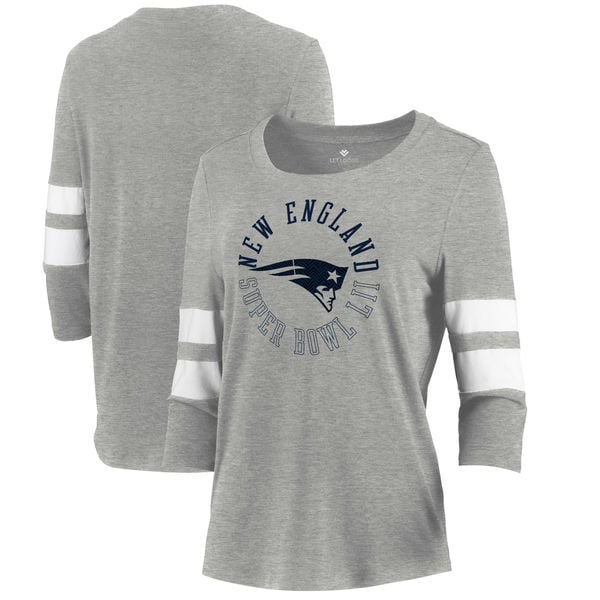 New England Patriots Let Loose by RNL Women's Super Bowl LII Bound Gap 3/4-Sleeve T-Shirt – Heather Gray