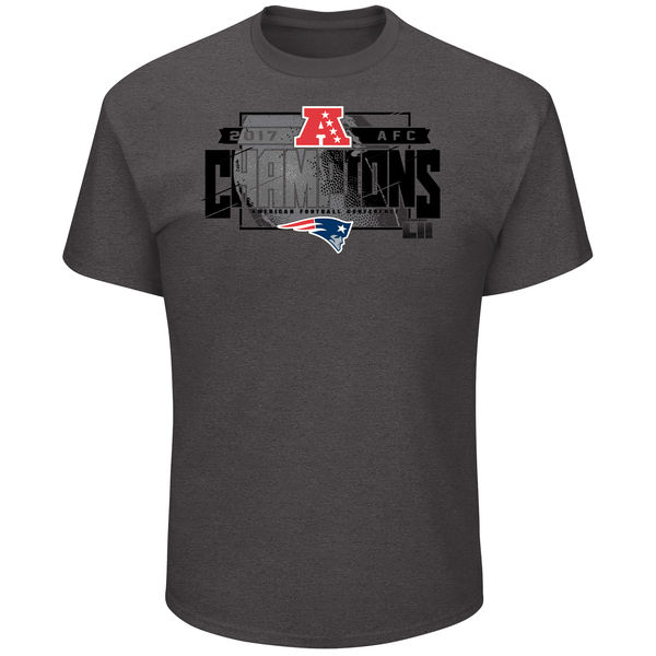 New England Patriots NFL Pro Line by Fanatics Branded 2017 AFC Champions Chrome T-Shirt – Heather Charcoal 2017 afc champions new england patriots locker room hats shirts men women kids