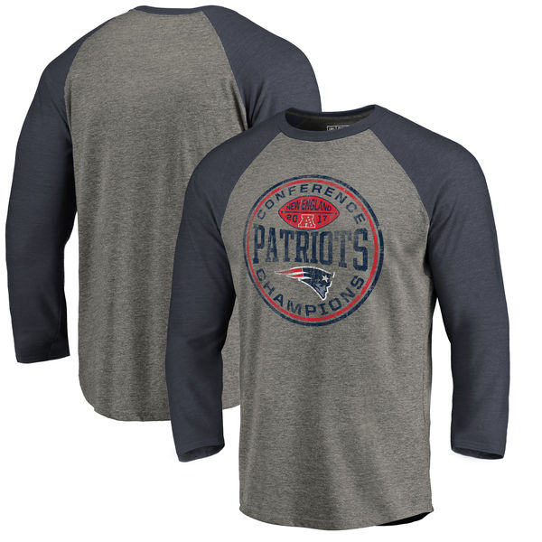 New England Patriots NFL Pro Line by Fanatics Branded 2017 AFC Champions Twins Tri-Blend 3/4-Sleeve Raglan T-Shirt – Heather Gray 
