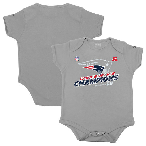 New England Patriots NFL Pro Line by Fanatics Branded Infant 2017 AFC Champions Trophy Collection Locker Room Bodysuit – Heather Gray