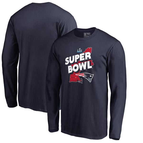 New England Patriots NFL Pro Line by Fanatics Branded Super Bowl LII Bound Hometown Trap Long Sleeve T-Shirt – Navy Blue 