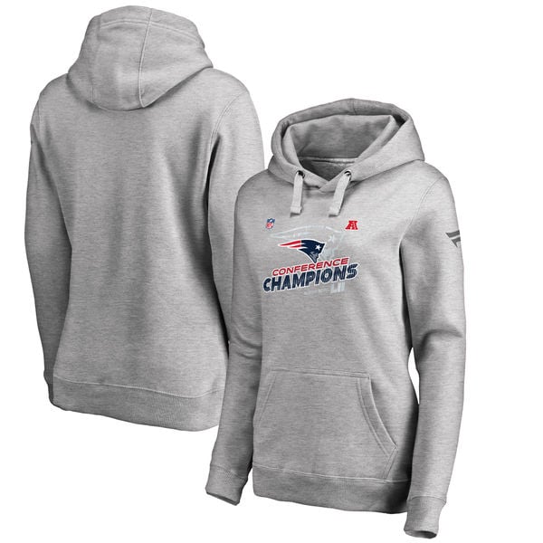 New England Patriots NFL Pro Line by Fanatics Branded Women's 2017 AFC Champions Trophy Collection Locker Room Pullover Hoodie – Heather Gray 2017 afc champions new england patriots locker room shirts women kids