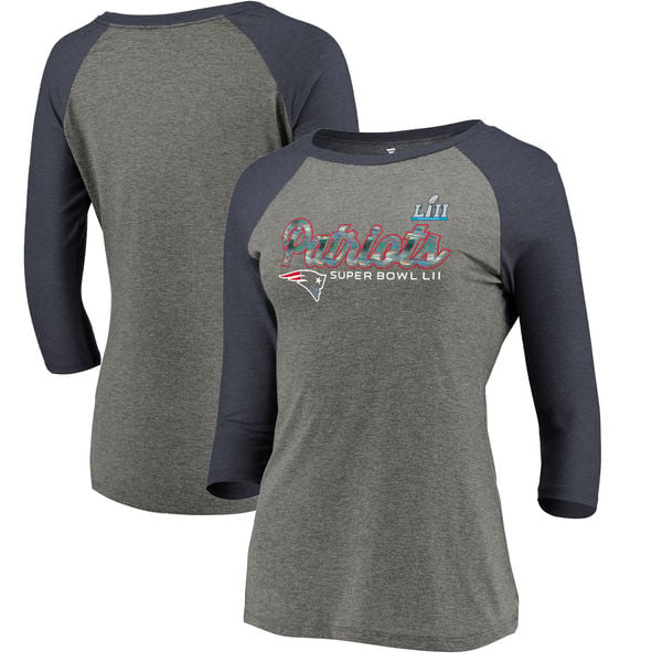 New England Patriots NFL Pro Line by Fanatics Branded Women's Super Bowl LII Bound Onside Tri-Blend 3/4-Sleeve Raglan T-Shirt – Heather Gray