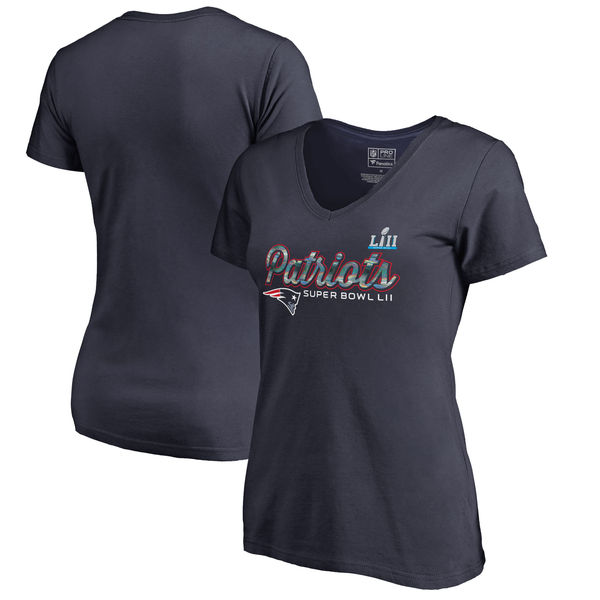 New England Patriots NFL Pro Line by Fanatics Branded Women's Super Bowl LII Bound Onside V-Neck T-Shirt – Navy 2017 afc champions new england patriots locker room hats shirts men women kids