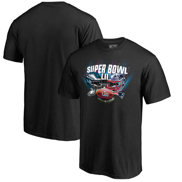 New England Patriots vs. Philadelphia Eagles NFL Pro Line by Fanatics Branded Super Bowl LII Dueling Dime T-Shirt – Black