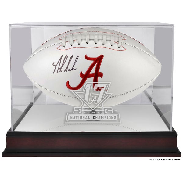 Nick Saban Alabama Crimson Tide Fanatics Authentic Autographed White Panel Football with Mahogany Base 2017 National Champions Logo Football Display Case alabama crimson tide 2018 NCAA