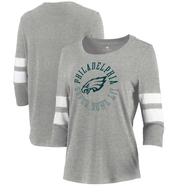 Philadelphia Eagles Let Loose by RNL Women's Super Bowl LII Bound Gap 3/4-Sleeve T-Shirt – Heathered Gray 2017 NFC Champions Philadelphia Eagles Locker Room Shirts For Women