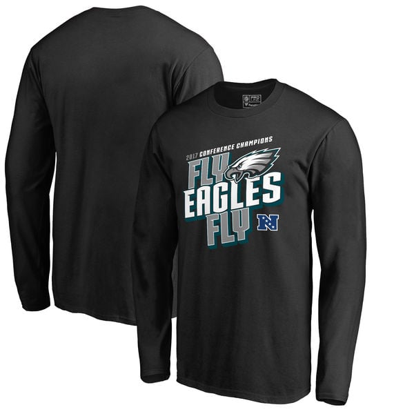 Philadelphia Eagles NFL Pro Line by Fanatics Branded 2017 NFC Champions Hometown Playaction Long Sleeve T-Shirt – Black 2017 NFC Champions Philadelphia Eagles Locker Room Hats, Shirts for Men
