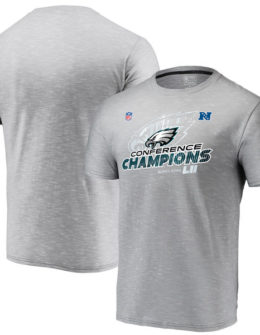 Philadelphia Eagles NFL Pro Line by Fanatics Branded 2017 NFC Champions Trophy Collection Locker Room T-Shirt – Gray 2017 NFC Champions Philadelphia Eagles Locker Room Hats, Shirts for Men