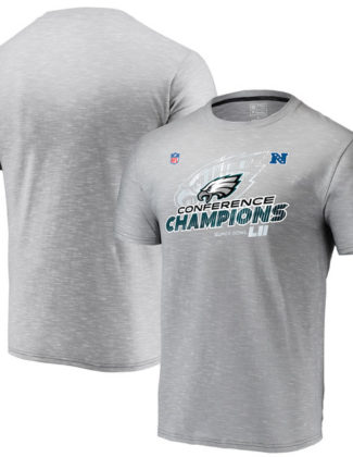 Philadelphia Eagles NFL Pro Line by Fanatics Branded 2017 NFC Champions Trophy Collection Locker Room T-Shirt – Gray 2017 NFC Champions Philadelphia Eagles Locker Room Hats, Shirts for Men