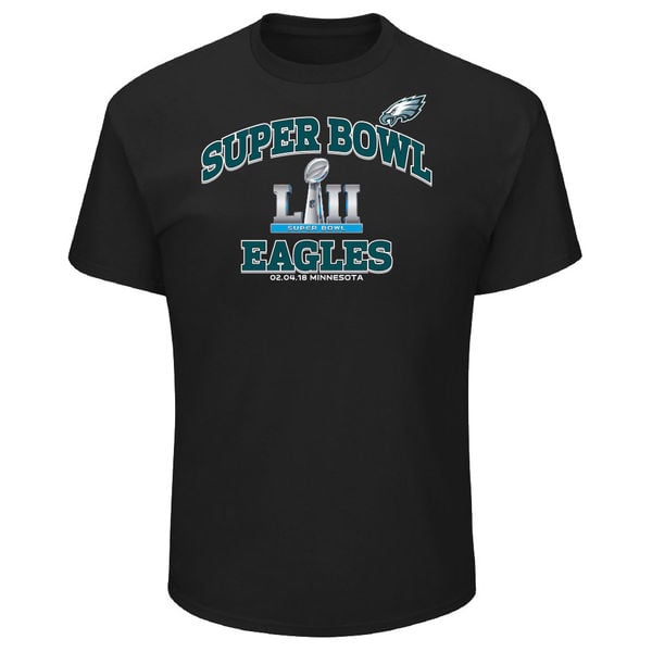 Philadelphia Eagles NFL Pro Line by Fanatics Branded Super Bowl LII Bound Heart and Soul T-Shirt – Black 2017 NFC Champions Philadelphia Eagles Locker Room Hats, Shirts for Men