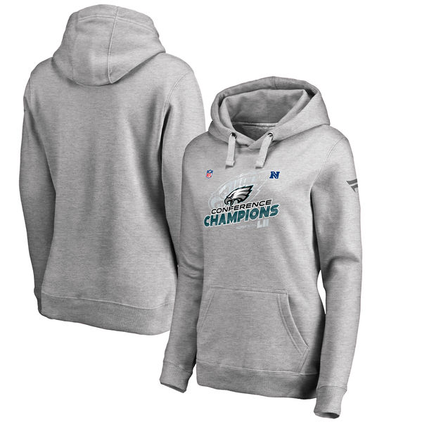 Philadelphia Eagles NFL Pro Line by Fanatics Branded Women's 2017 NFC Champions Trophy Collection Locker Room Pullover Hoodie Heather Gray 2017 NFC Champions Philadelphia Eagles Locker Room Shirts For Women