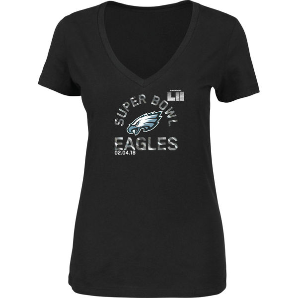 Philadelphia Eagles NFL Pro Line by Fanatics Branded Women's Super Bowl LII Bound Go To Champs V-Neck T-Shirt – Black 2017 NFC Champions Philadelphia Eagles Locker Room Shirts For Women