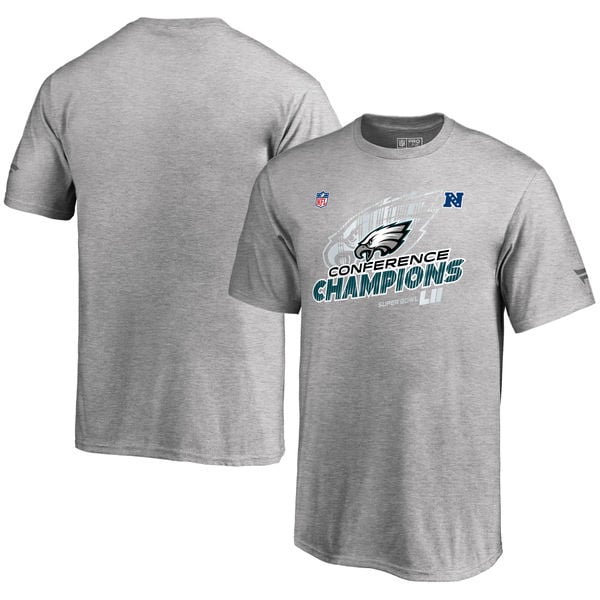 Philadelphia Eagles NFL Pro Line by Fanatics Branded Youth 2017 NFC Champions Trophy Collection Locker Room T-Shirt – Heather Gray 2017 NFC Champions Philadelphia Eagles Locker Room Shirts For Kids