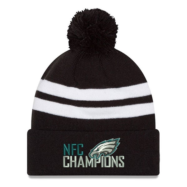 Philadelphia Eagles New Era 2017 NFC Champions Top Stripe Knit Hat – Black 2017 NFC Champions Philadelphia Eagles Locker Room Hats, Shirts for Men