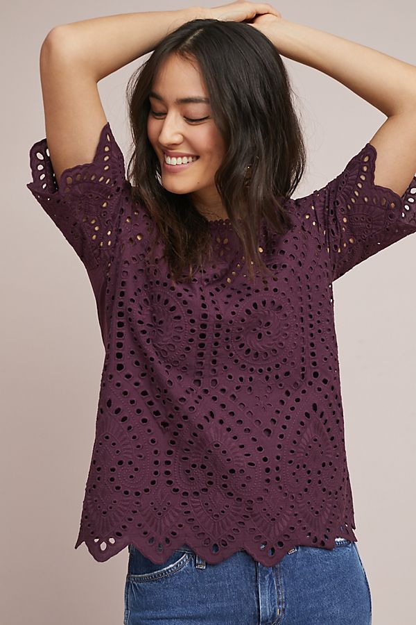 Porridge Clothing Eyelet Boat Neck Top Plum anthropologie winter fashion sale