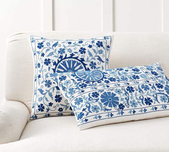 Pottery Barn ARELLA EMBROIDERED PILLOW COVER Blue White pottery barn stock up and save sale