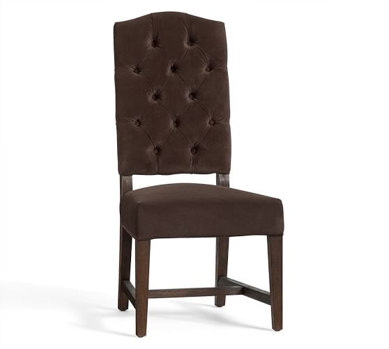 Pottery Barn ASHTON TUFTED DINING CHAIR Performance Everydayvelvet Mahogany Frame pottery barn clearance sale