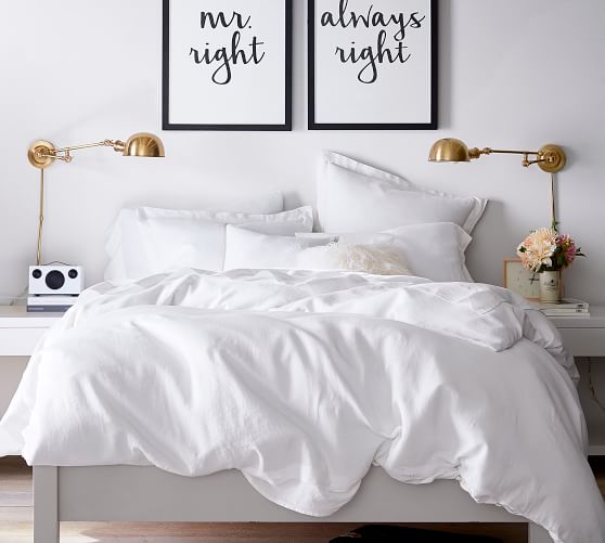 Pottery Barn BELGIAN FLAX LINEN DUVET COVER AND SHAM WHITE pottery barn white sale 2018